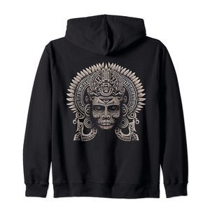 Mexican Aztec, Mayan King Skull Mask Zip Hoodie